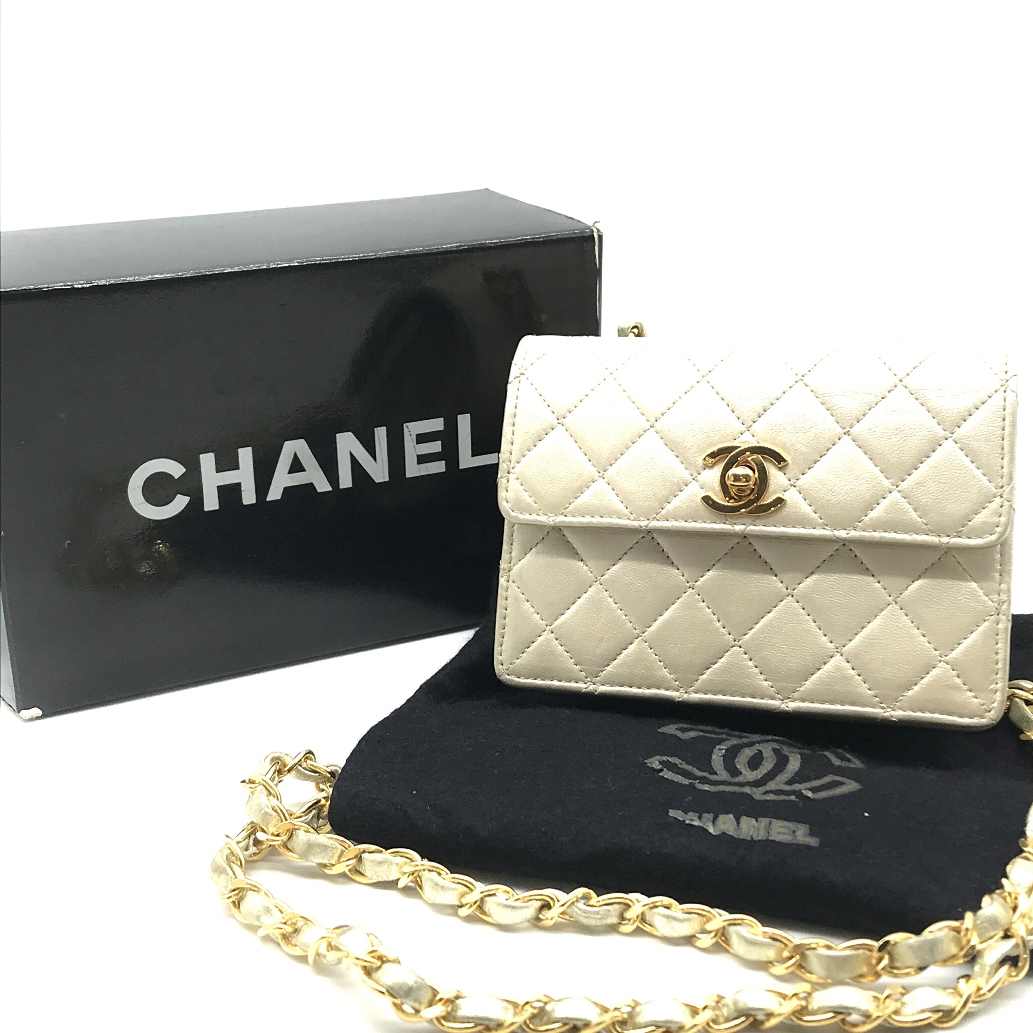 【中古】CHANEL シャネル ココマーク マトラッセ ミニ チェーン ショルダー バッグ ゴールド m12307