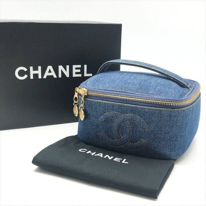 【中古】美品 CHANEL シャネル ココマーク デニム ミニ ハンド バニティ バッグ ブルー a2597