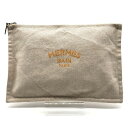 【中古】美品 HERMES エルメス ロゴ フラット ポーチ キャンバス クラッチ バッグ オレンジ a3062