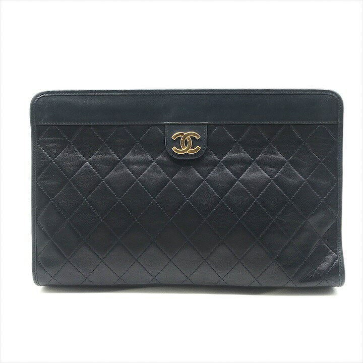 【中古】美品 CHANEL シャネル ココマーク マトラッセ クラッチ バッグ ネイビー a3521