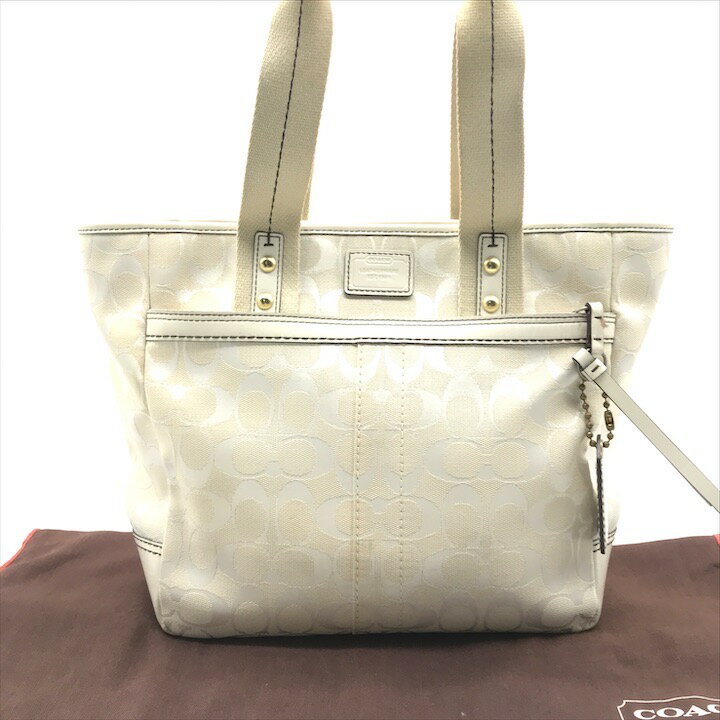 【中古】COACH コーチ シグネチャー ハンド トート バッグ クリーム アイボリー キャンバス m12918