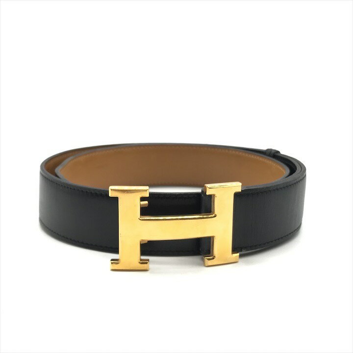 【中古】良品 HERMES エルメス コンスタンス H バックル リバーシブル ヴィンテージ ベルト マルF 刻印 ブラック a4071