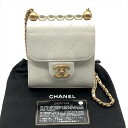 【中古】超美品 CHANEL シャネル ミニミニ マトラッセ レザー チェーン パール ショルダー バッグ ホワイト 29番台 レディース k2670