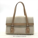 【中古】美品 BURBERRY バーバリー ノバチェック ハンド バッグ アイボリー ベージュ レディース キャンバス レザー k3043