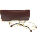 【中古】Cartier カルティエ 度入り メガネ アイウェア ケース付き ゴールド ボルドー a4175