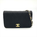 【中古】美品 CHANEL シャネル ココマーク マトラッセ コットンジャージ プッシュロック チェーン ショルダー バッグ ブラック a4605