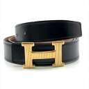 【中古】美品 HERMES エルメス コンスタンス Hベルト ボックスカーフ トゴ リバーシブル ブラック ブラウン ゴールド k1568