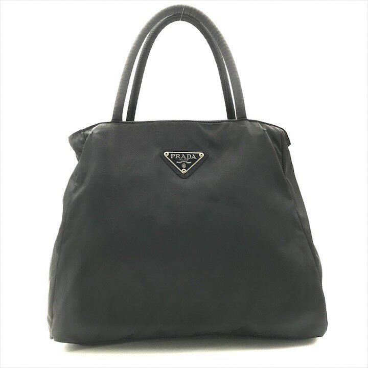 【中古】良品 PRADA プラダ ナイロン テスート 三角ロゴ ハンド バッグ ブラック k3390