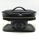 【中古】良品 CHANEL シャネル ココマーク パテント レザ- ビニール バニティ ハンド バッグ ブラック ポーチ a5144