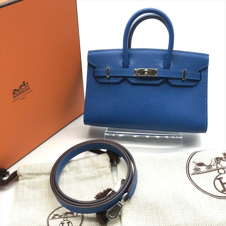 【中古】保管品 HERMES エルメス タイニー バーキン エプソン ミコノス シルバー金具 2WAY ハンド ショルダー バッグ ブルー シカクO刻印 k3552