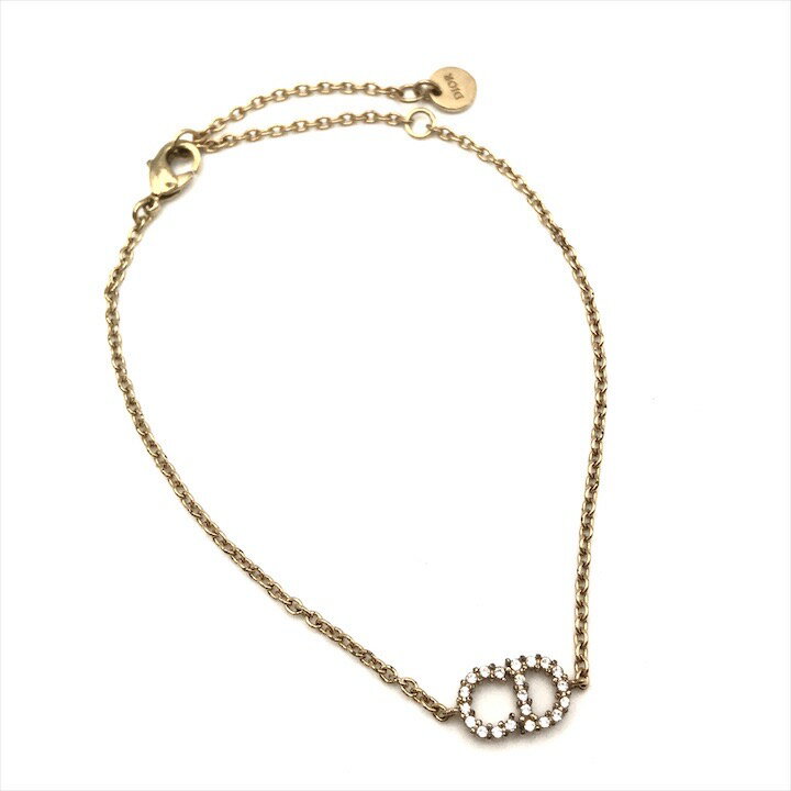 【中古】美品 Christian Dior ディオール CDロゴ ラインストーン ブレスレット 現行モデル アクセサリー ゴールド h158