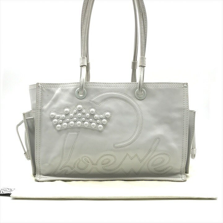 【中古】良品 LOEWE ロエベ アナグラム ショッパー ショルダー トート バッグ 肩掛け レザー ホワイト レディース k4008(4)