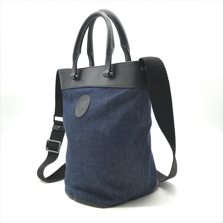 【中古】美品 HUNTING WORLD ハンティングワールド デニム 2WAY ハンド ショルダー バッグ ブルー k4643