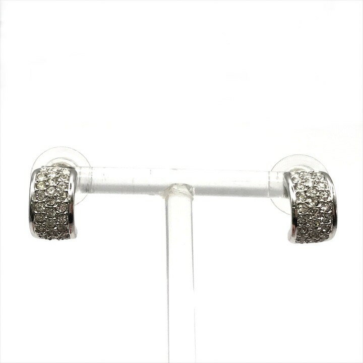 【中古】美品 Christian Dior ディオール ラインストーン シルバー ピアス アクセサリー レディース k4586