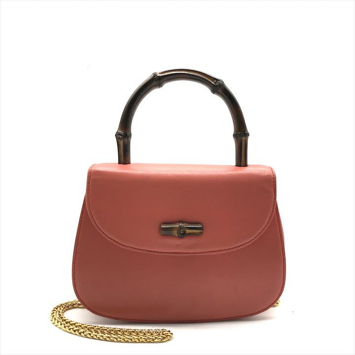GUCCI - 【中古】良品 GUCCI グッチ バンブー 2WAY ハンド チェーン ショルダー バッグ ピンク系 k4757