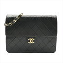 【中古】良品 CHANEL シャネル ココマーク マトラッセ ラムスキン プッシュロック チェーン ショルダー バッグ ブラック レディース a7753