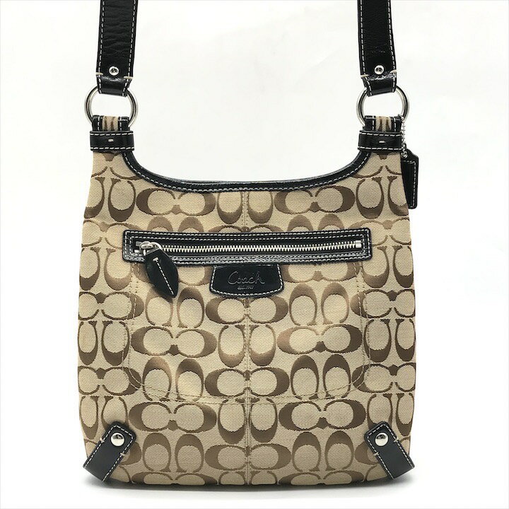 COACH - 【中古】良品 COACH コーチ シグネチャー ショルダー バッグ 斜め掛け キャンバス ブラウン レディース m14255