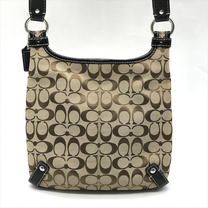 【中古】良品 COACH コーチ シグネチャー ショルダー バッグ 斜め掛け キャンバス ブラウン レディース m14255