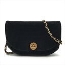 【中古】良品 CHANEL シャネル ベロア ハーフムーン ココマーク チェーン ショルダー バッグ ブラック レディース ブランド 鞄 a8642(4)