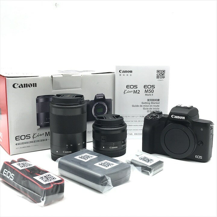 【中古】未使用品 Canon キヤノン EOS Kiss M2 カメラ ミラーレス 一眼 カメラ レンズ2点 箱付 dz1