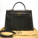 【中古】HERMES エルメス ケリー35 マルH 刻印 2WAY ボックスカーフ ハンド ショルダー バッグ ブラウン 茶 ブランド 鞄 かばん Bag カバ...