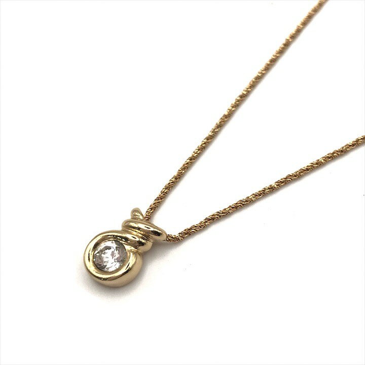 【中古】美品 Christian Dior ディオール 一粒 ラインストーン ツイスト ネックレス ゴールド レディース アクセサリー 小物 gold c69(4)