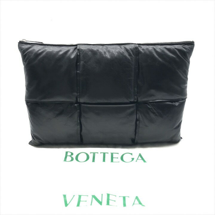 Rakuten - 【中古】美品 BOTTEGA VENETA ボッテガ ヴェネタ イントレチャート マキシ クラッチ セカンド バッグ ブラック レザー ユニセックス かばん k5816