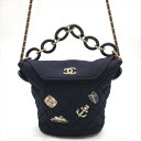 【中古】美品 CHANEL シャネル ココマーク コットン ジャージー マトラッセ パリハンブルク 2WAY チェーン ショルダー バッグ ネイビー a1013...
