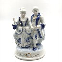 【中古】美品 西洋陶器 アンティーク 置物 ロココ調 舞踏会 紳士 淑女 モチーフ ホワイト ブルー インテリア コレクション m15004(3)