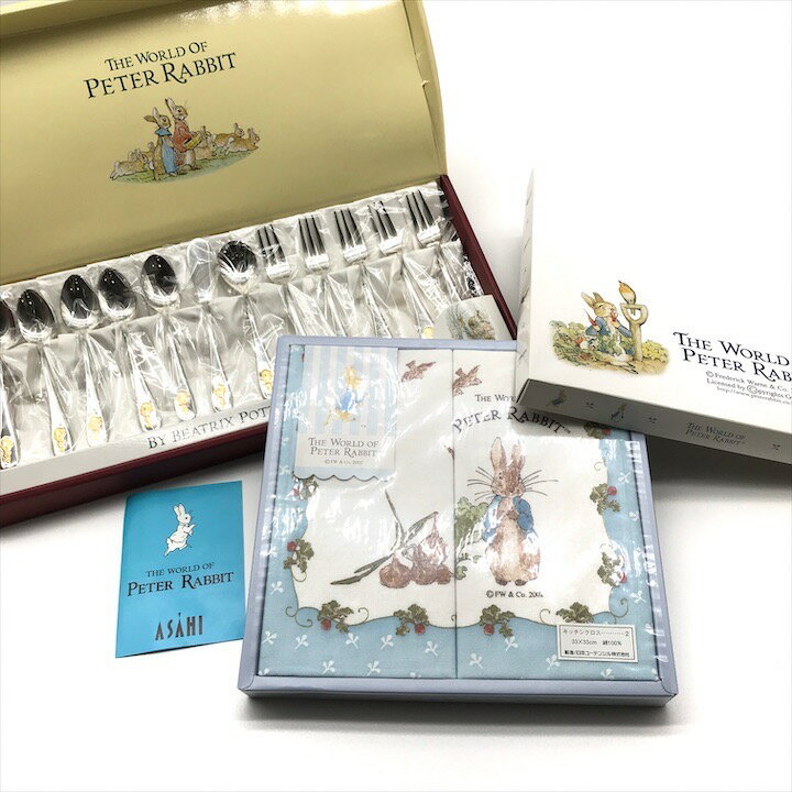【中古】未使用品 THE WORLD OF PETER RABBIT ピーターラビット カトラリー キッチン クロス セット ス..