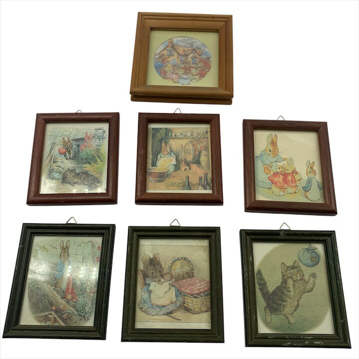 【中古】良品 PETER RABBIT ピーターラビット アートフレーム 木製フレーム インテリア 置物 7点 セット キャラクター 絵 レトロ m15077