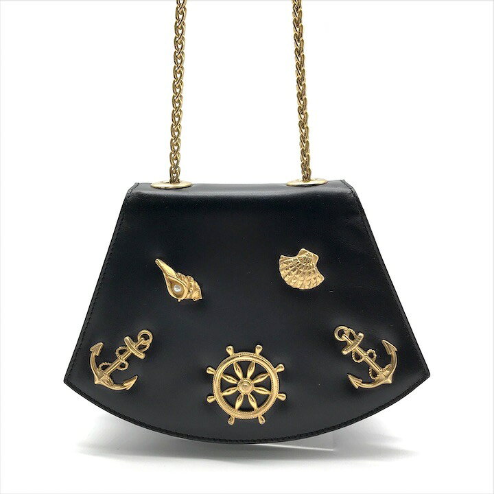 BALLY - 【中古】美品 BALLY バリー マリン レザー ゴールド金具 ミニ チェーン ショルダー バッグ ブラック レディース ブランド 鞄 カバン BAG k6526