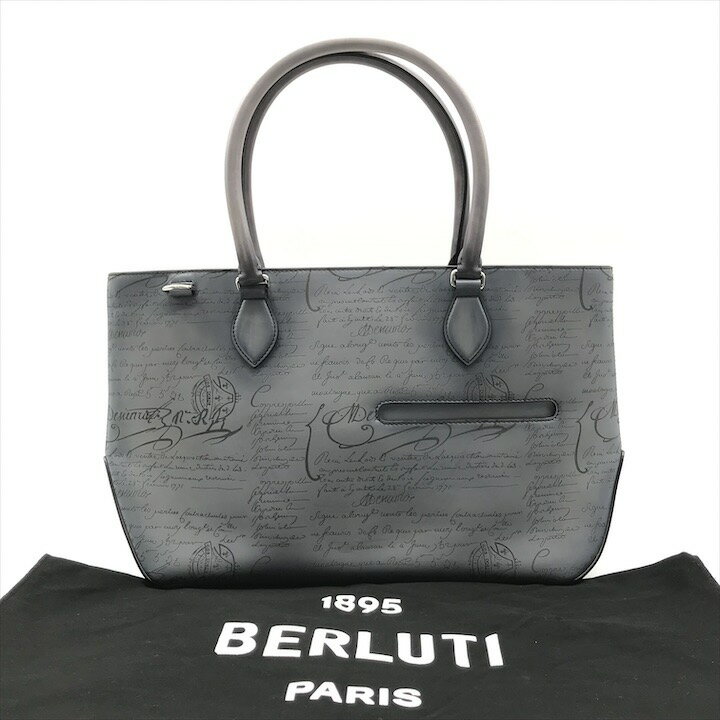 【中古】超美品 Berluti ベルルッティ カリグラフィ トゥジュール グレー トート ビジネス バッグ メンズ 紳士 鞄 ブランド BAG k6845(4)