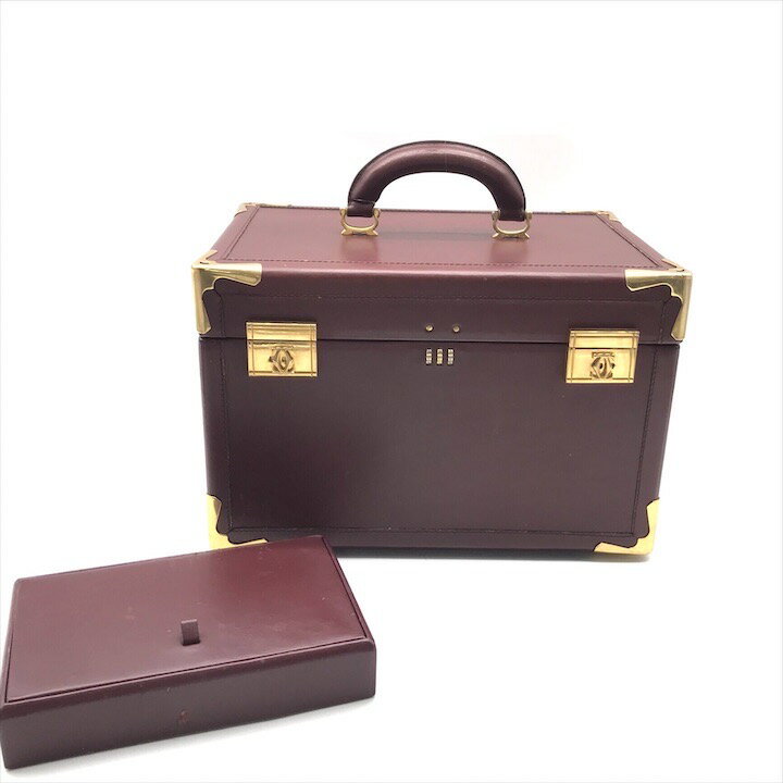 【中古】良品 Cartier カルティエ マストライン メイクボックス コスメ バニティ ハンド バッグ 鏡付き..
