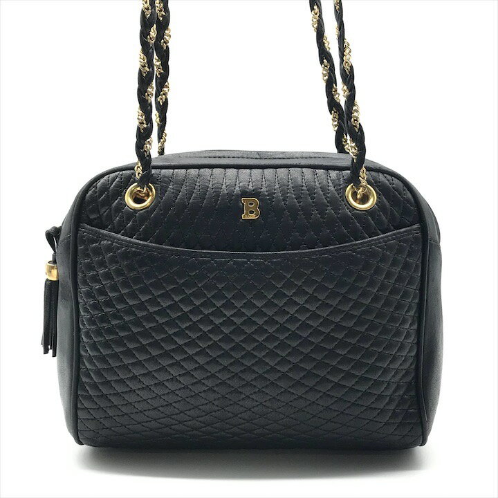 【中古】良品 BALLY バリー キルティング ショルダー トート バッグ 肩掛け ブラック レザー レディース ゴールド金具 ブランド 鞄 かばん k6969