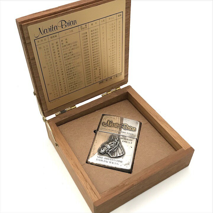 【中古】超美品 Zippo NaritaBrian ジッポ ナリタブライアン オイルライター 木箱入り 喫煙グッズ 煙草 アンティーク コレクション シルバー m15289