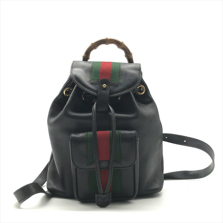 【中古】良品 GUCCI グッチ バンブー レザー シェリー リュック バッグ ブラック ブランド レディース かばん Bag ファッション 鞄 r305