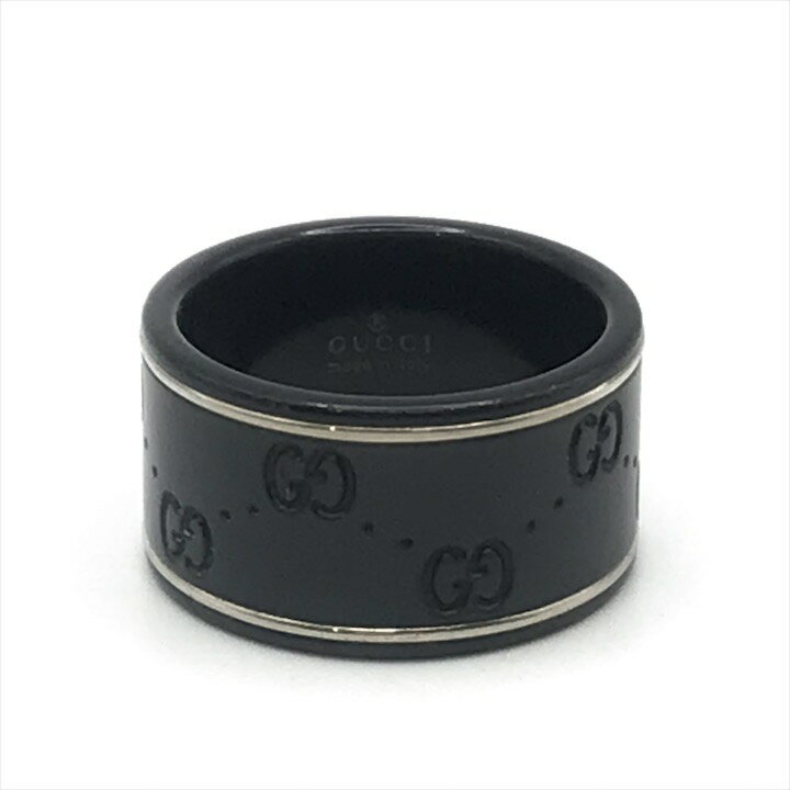 【中古】超超美品 GUCCI グッチ アイコンリング GG ロゴ シマ シンセティックコランダム 19号 メンズ アクセサリー リング 指輪 ブラック r379(4)