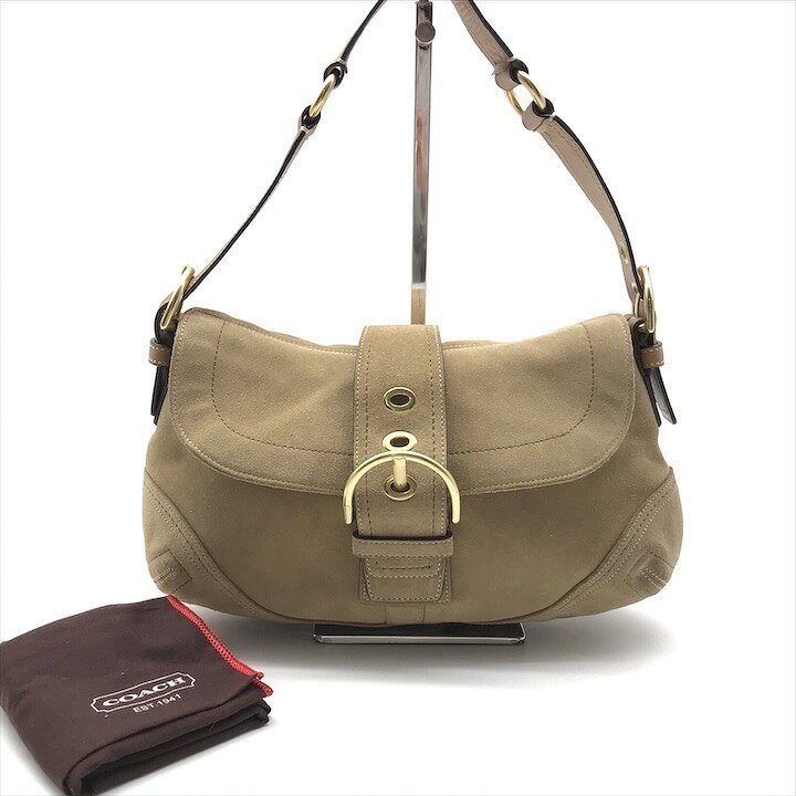 COACH - 【中古】良品 COACH コーチ スエード ショルダー バッグ 肩掛け ベルトバックル ワンショルダー ベージュ スエード レディース ブランド r554