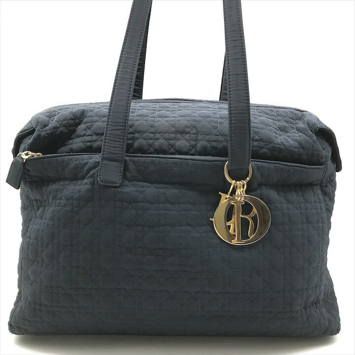 【中古】良品 Christian Dior ディオール カナージュ ナイロン トート ボストン バッグ ネイビー レディース ブランド かばん 鞄 a11192