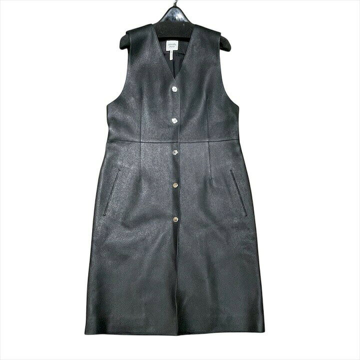 【中古】超美品 HERMES エルメス ディアスキン セリエ ボタン ロング ベストジレ レザー レディース ブランド ファッション トップス ブラック h778