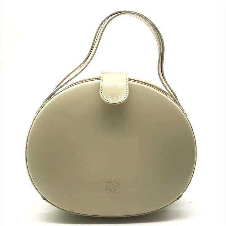 【中古】良品 LOEWE ロエベ ヴィンテージ アナグラム ミニ ラウンド ハンド バッグ レザー ベージュ レディース ブランド 鞄 かばん r717