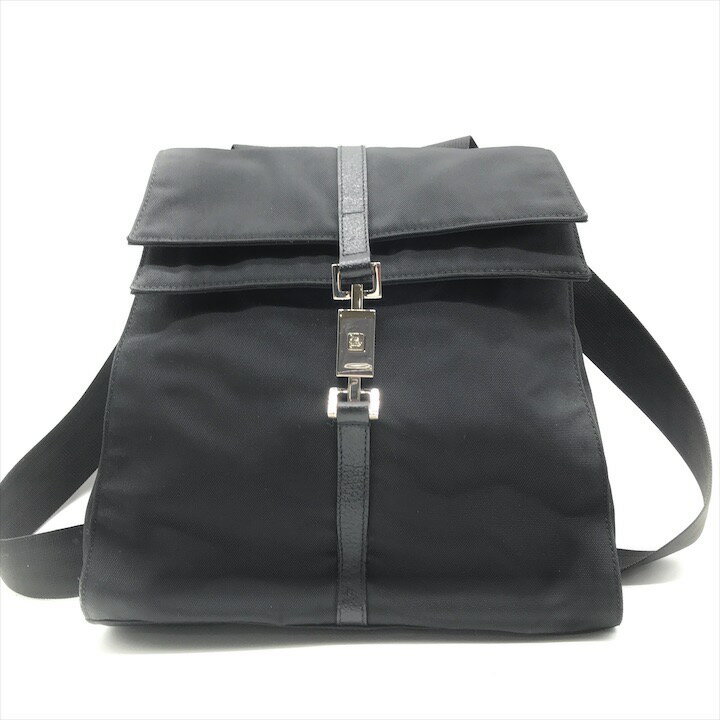 【中古】美品 GUCCI グッチ ナイロン キャンバス レザー ジャッキー シルバー金具 リュック レディース ファッション 鞄 かばん ブラック r745