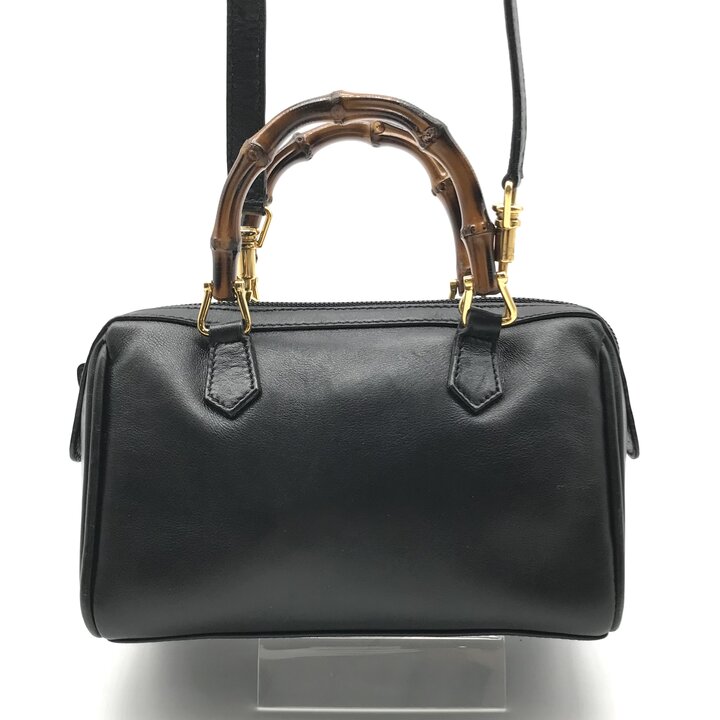 【中古】良品 GUCCI グッチ バンブー ミニ 2WAY ハンド ショルダー バッグ ブラック ゴールド金具 ブランド カバン 鞄 BAG a11328
