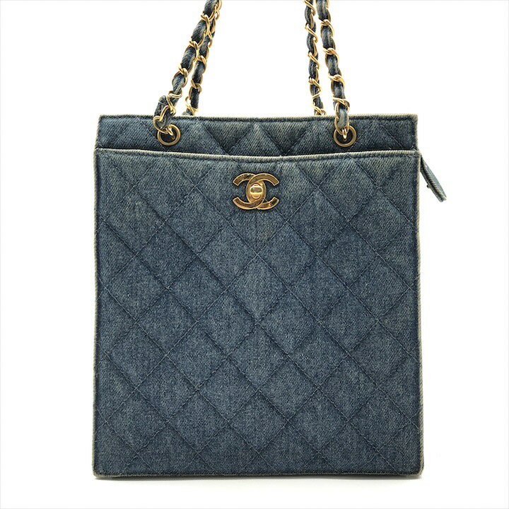 【中古】良品 CHANEL シャネル ココマーク デニム マトラッセ ヴィンテージ チェーン トート ショルダー バッグ 肩掛け ブルー レディース a11561
