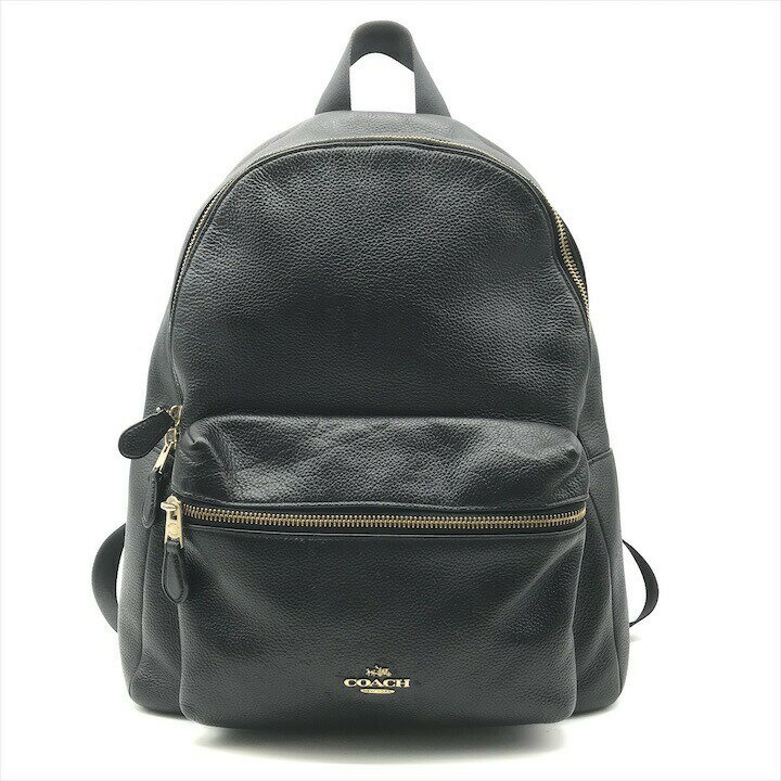 【中古】COACH コーチ ロゴ レザー リュック バッグ パック ブラック ブランド 鞄 カバン BAG c196