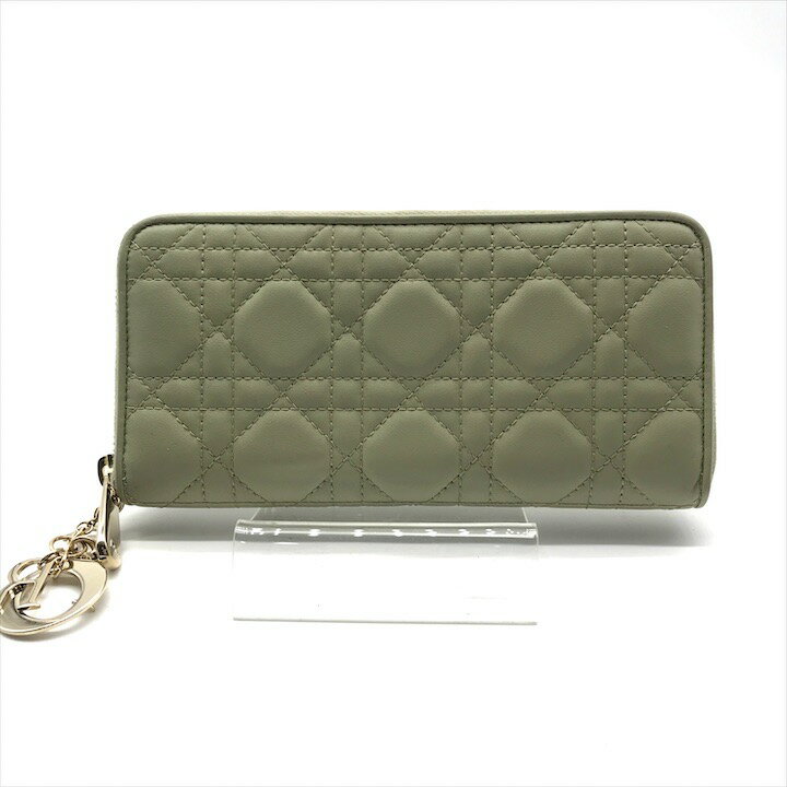 【中古】超美品 Christian Dior ディオール カナージュ レザー ロング ウォレット グリーン レディース 長財布 ブランド 小物 k7372
