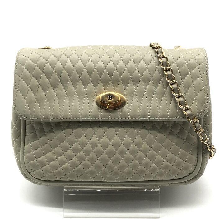 BALLY - 【中古】良品 BALLY バリー キルティング レザー ミニ チェーン ショルダー バッグ ベージュ系 ブランド 鞄 BAG k7382