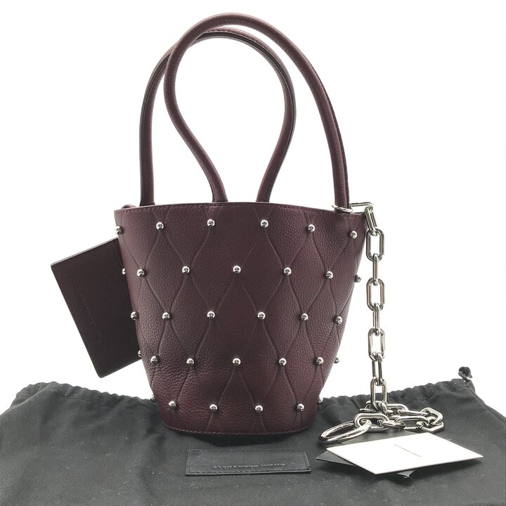 Rakuten - 【中古】超美品 Alexander Wang アレキサンダーワン レザー スタッズ チェーン バケット ハンド バッグ ボルドー レディース ブランド 鞄 BAG k7490