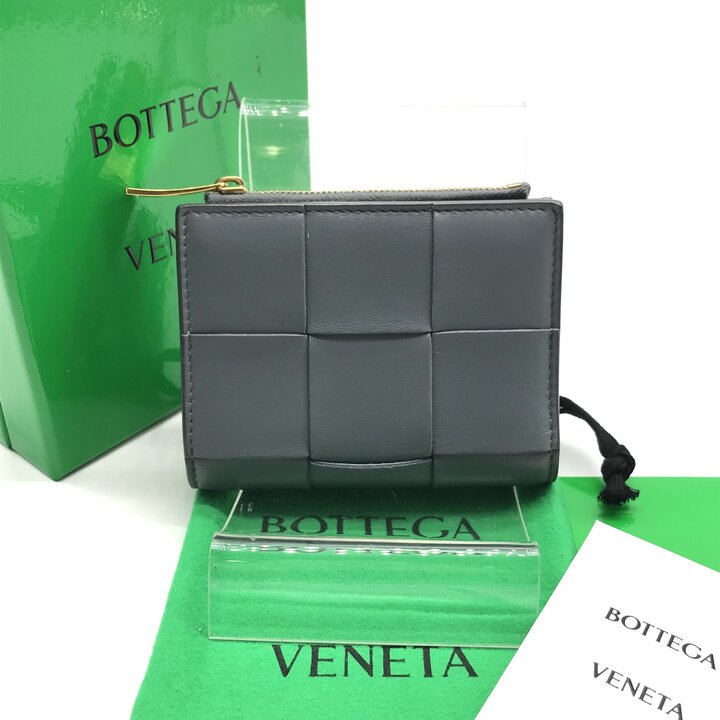 【中古】美品 BOTTEGA VENETA ボッテガヴェネタ イントレ 二つ折り 財布 ウォレット グレー ユニセックス ブランド 小物 k7516